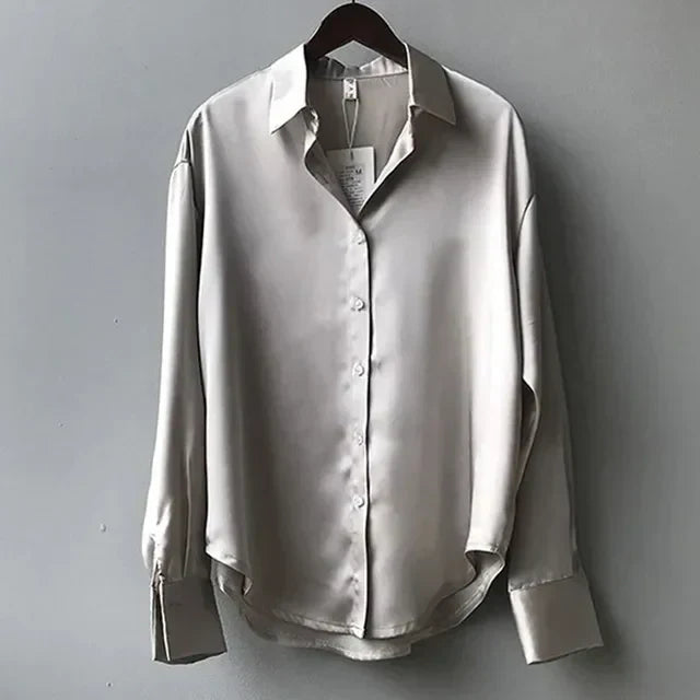 Stella | Elegant Satin Blouse with Classic Button-Down Design - Lumina 2