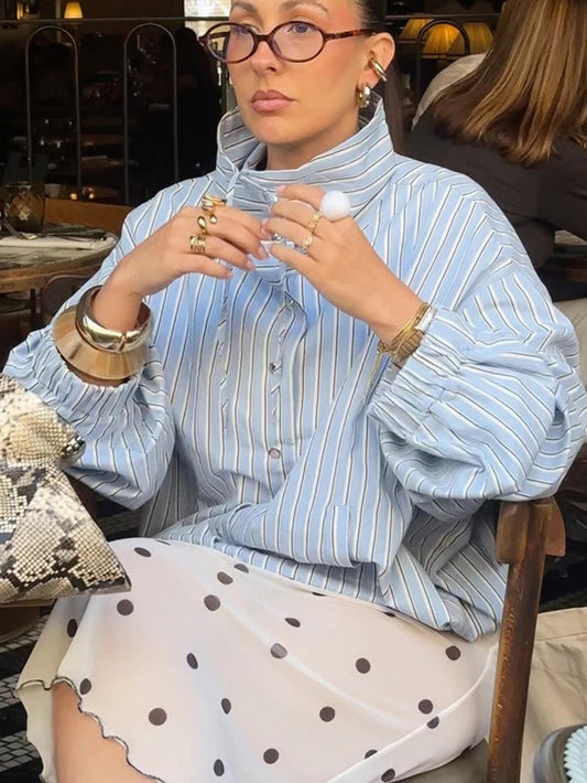 TTQV Fashion Stripe Print Women's Shirt 2026 Spring Turtleneck Long Sleeve Shirts Elegant Classic Top Female Clothing Streetwear 0