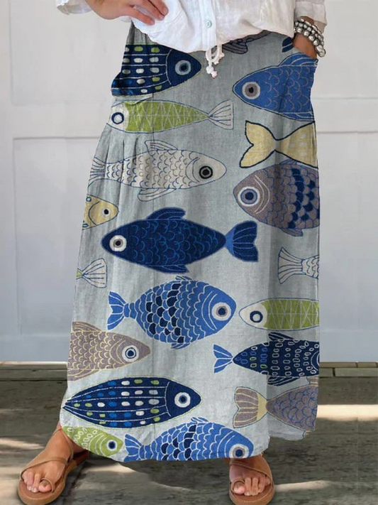 Trisia™ | Vintage Lovely Fish Art Print Pocket Skirt 0