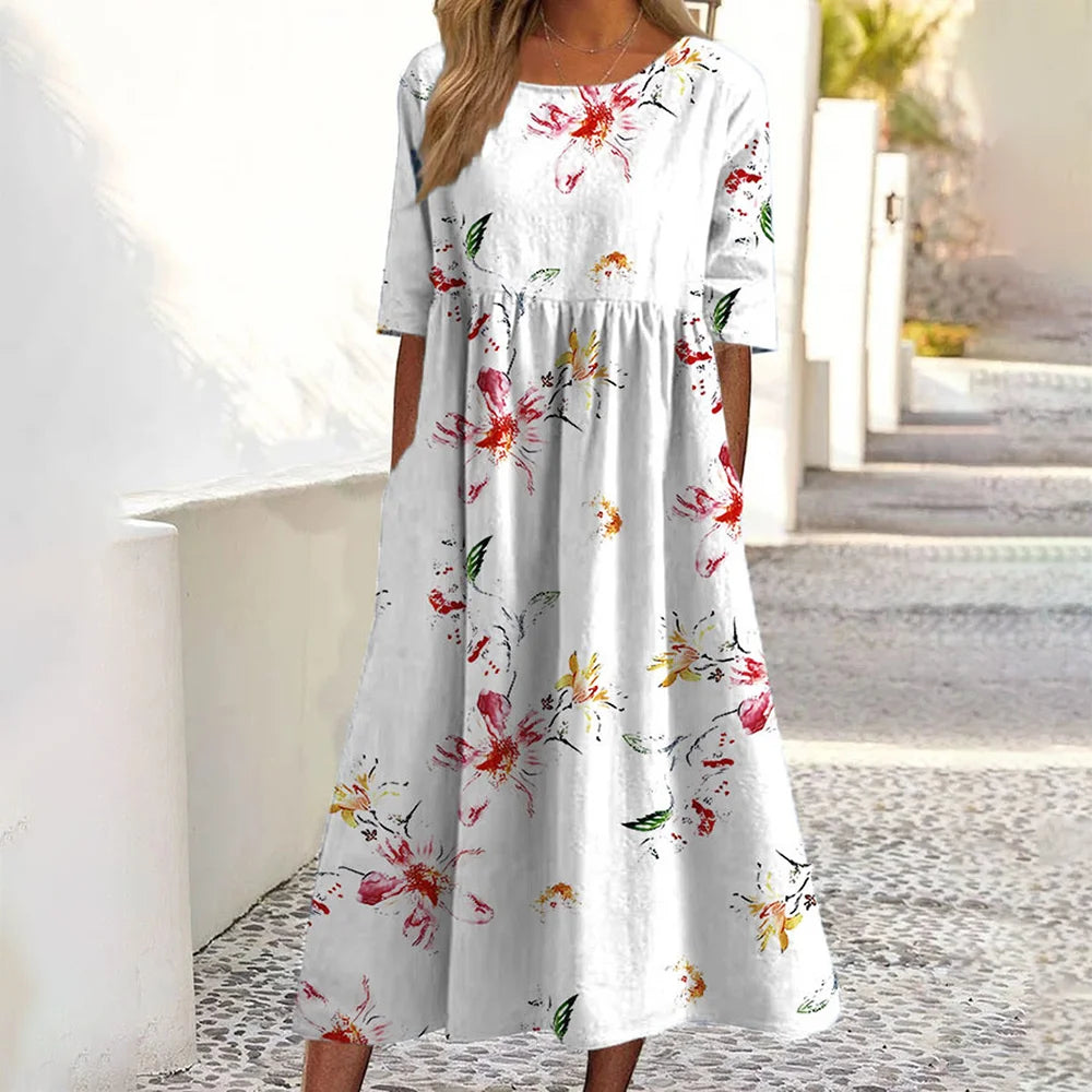 Vibrant Printed Summer Dress – Casual Mid-Calf A-Line for Everyday Elegance 4