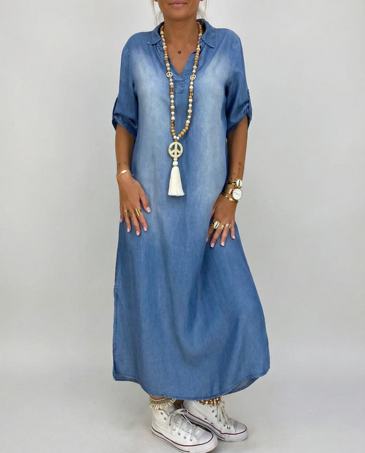 Vintage Denim Dress – Relaxed Fit with Modern Side Slits for Effortless Summer Style 1