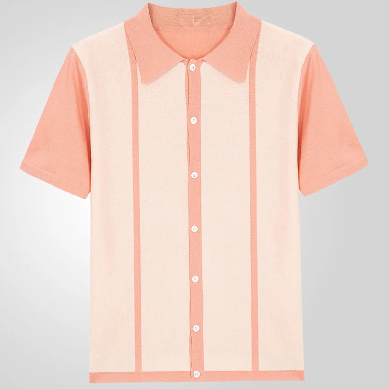 Vintage Knit Polo Shirt – Unique Patchwork Design for Casual Elegance 9