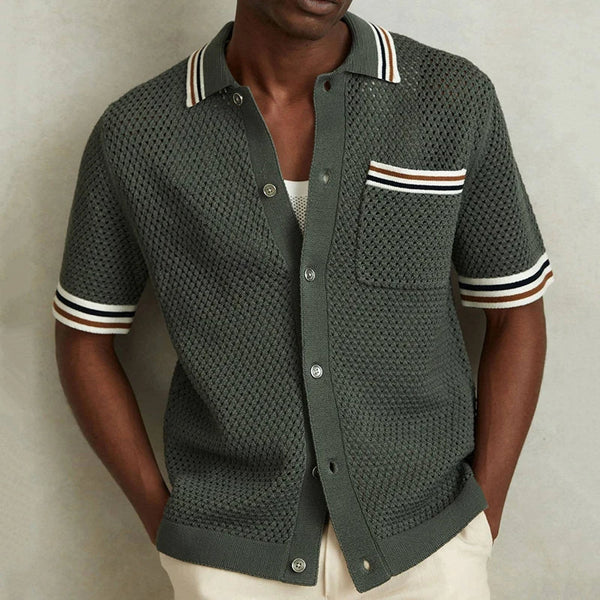 Vintage Men's Shirt – Breathable Hollow-Out Design for Casual Summer Outings