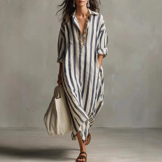 Vintage Print Maxi Dress – Elegant Breathable Linen for Summer Outings 1