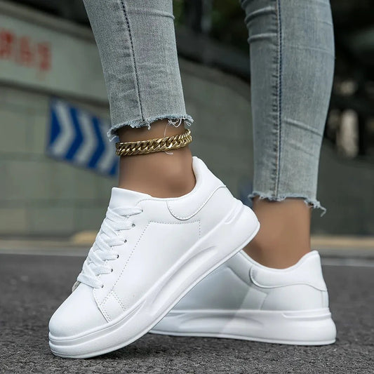 Women's Casual White Leather Sneakers 1