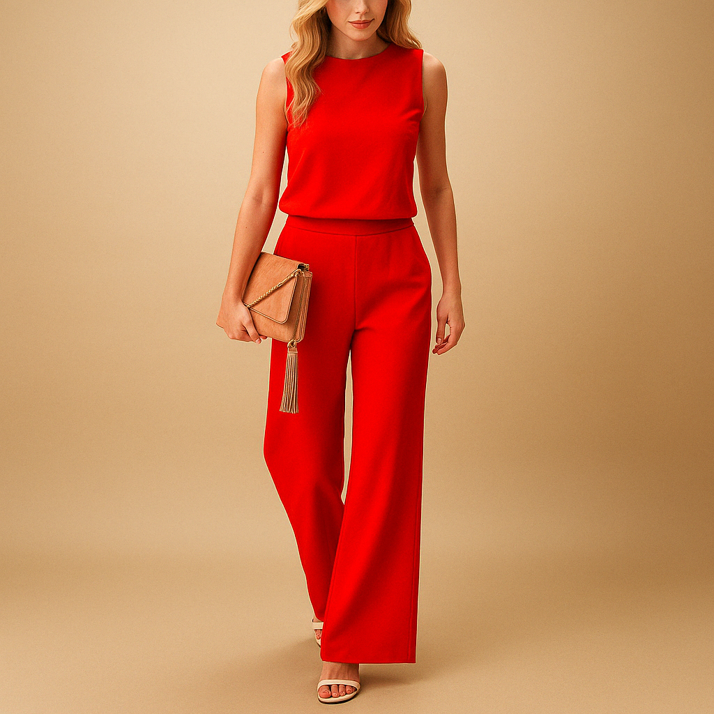 Women’s Wide Leg Jumpsuit – Round Neck Mid-Waist Fit for Elegant Styling 2