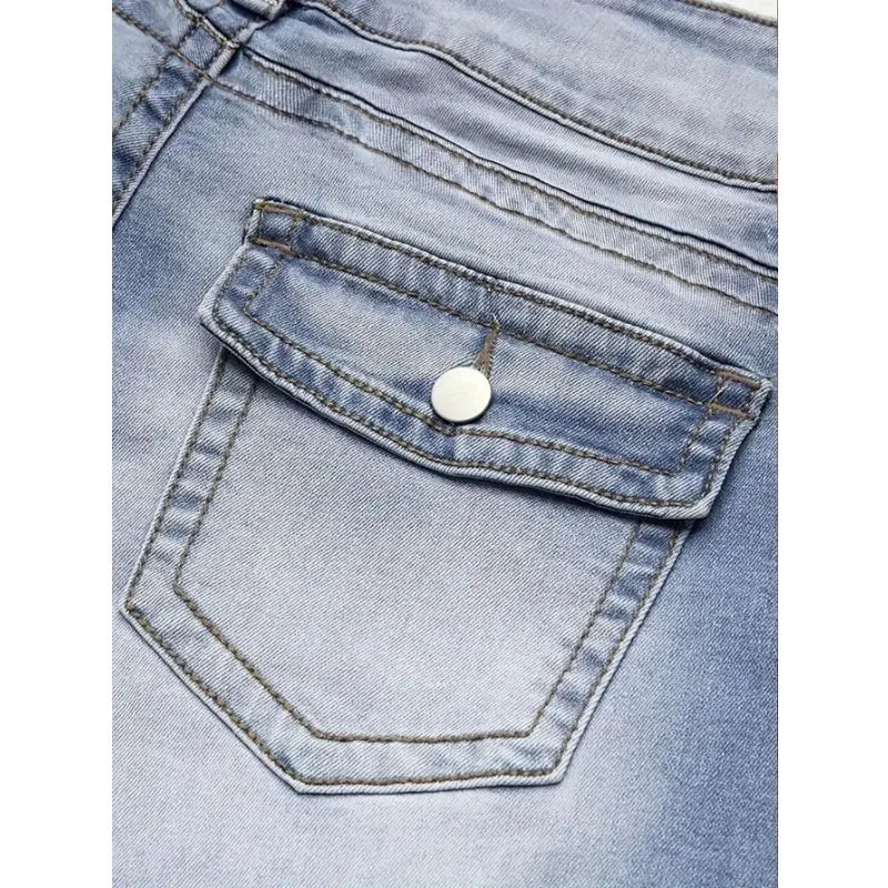 Womens Jeans Y2k Jeans Blue Denim Pants Straight Leg Stretch Fabric Slim Fit High Waist Retro Style Casual Wear 5