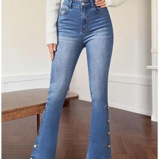 Y2k Jeans For Woman Flared Trousers Vintage Inspired Elegant Look Stretch Fabric Machine Washable Denim Pants Retro Style 1
