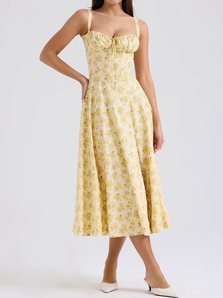 Yellow Floral Formal Summer Midi Dress 5