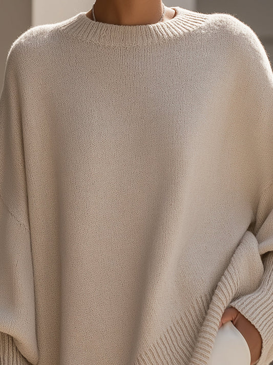 Cozy Oversized Knitted Crew Neck Jumper Sweater for Women