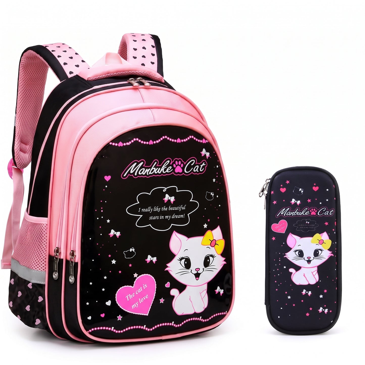 Kids Backpack Black Print Bag Cat Design - Image 18