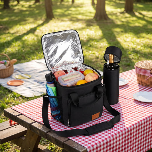 Lunch Bag for Work Cooler Insulated Black Shoulder Strap - in-use