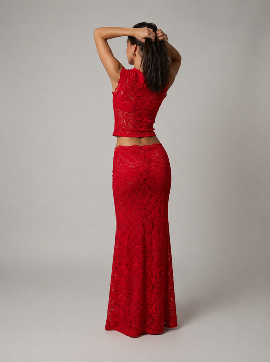 Lace Sleeveless Top and Long Skirt Co-ord Two-Piece Set for Women
