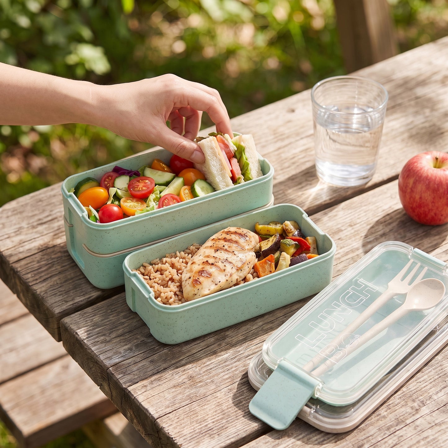 Lunch Box Bento Food Container Meal Prep Compartment Stackable - Image 12