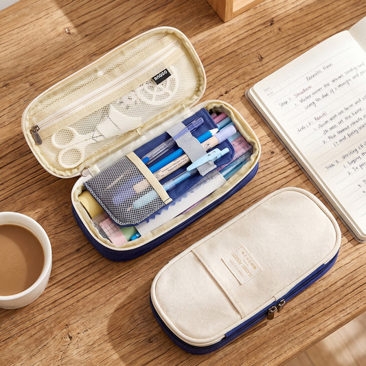 Pencil Case Pouch Multi-Compartment Stationery Organizer Fabric - in-use