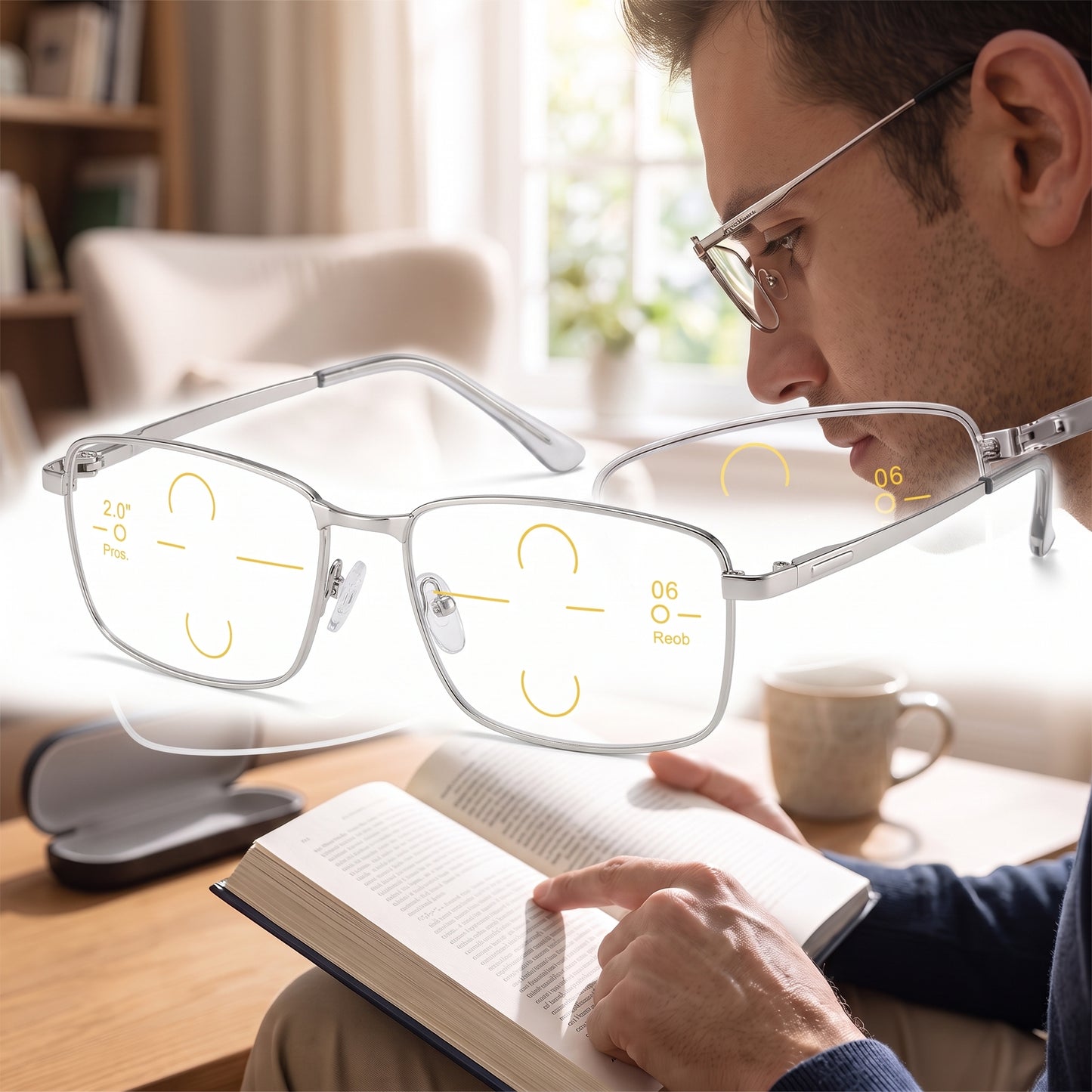 Reading Glasses Progressive Multifocal Semi-Rimless Titanium Frame - Image 5