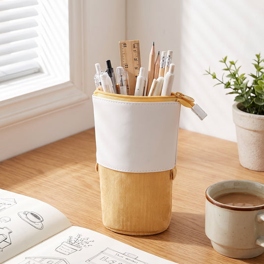 Pencil Case Standing Corduroy Pen Holder Retractable Pop - in-use
