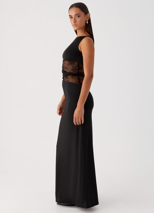 Sleeveless High Neck Lace Cut Out Formal Long Dress for Women