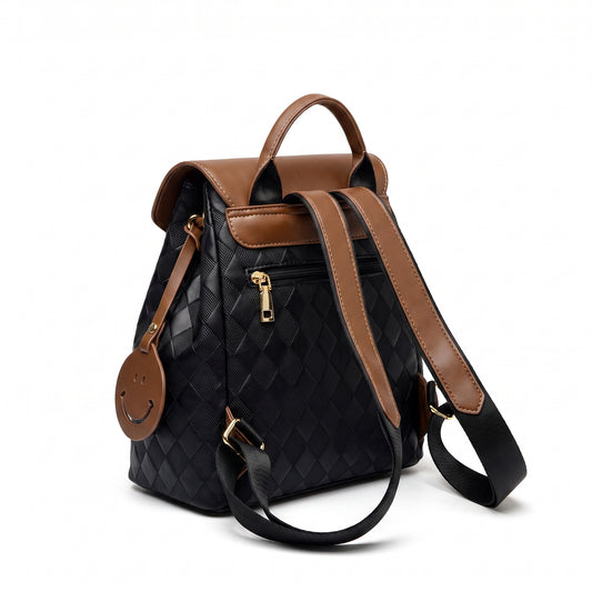 Backpack Stylish Drawstring Flap Faux Leather - angle