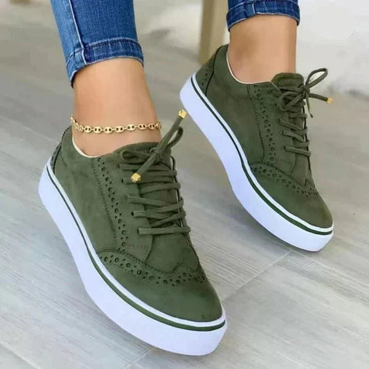 Women's Casual Brogue Detail Platform Lace-Up Trainer Shoes