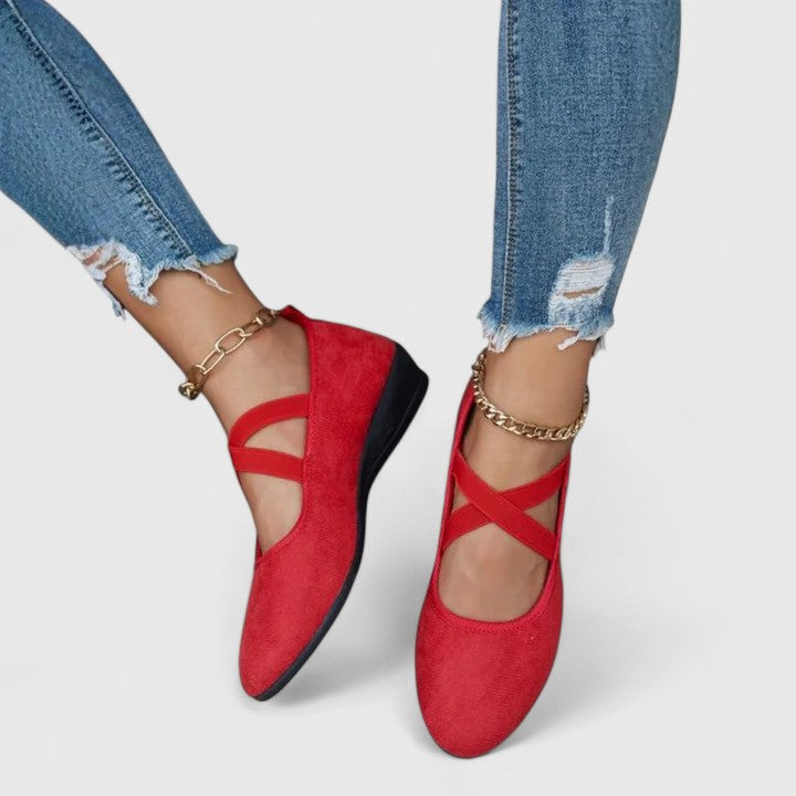 Women's Comfort Ballet Wedge Shoes with Ankle Strap