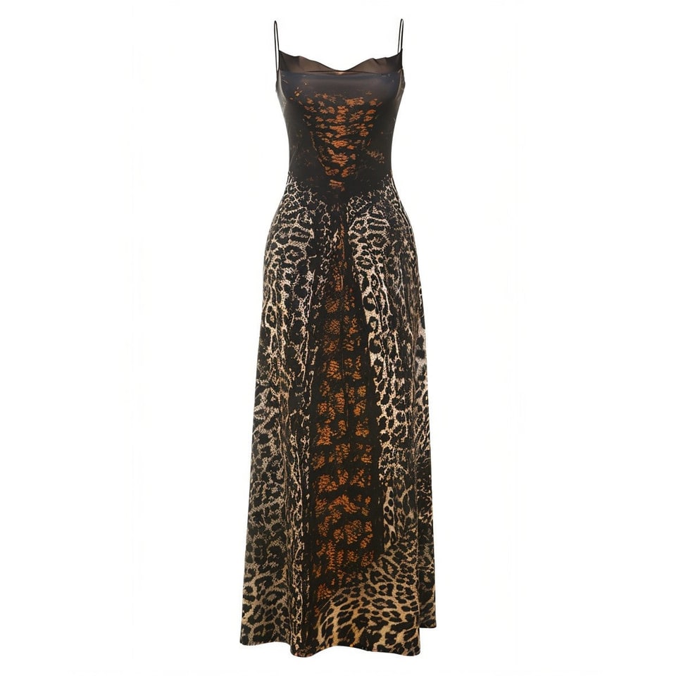 Women's Flowy Maxi Dress Leopard Print | Lace-Up Bodice - Image 5