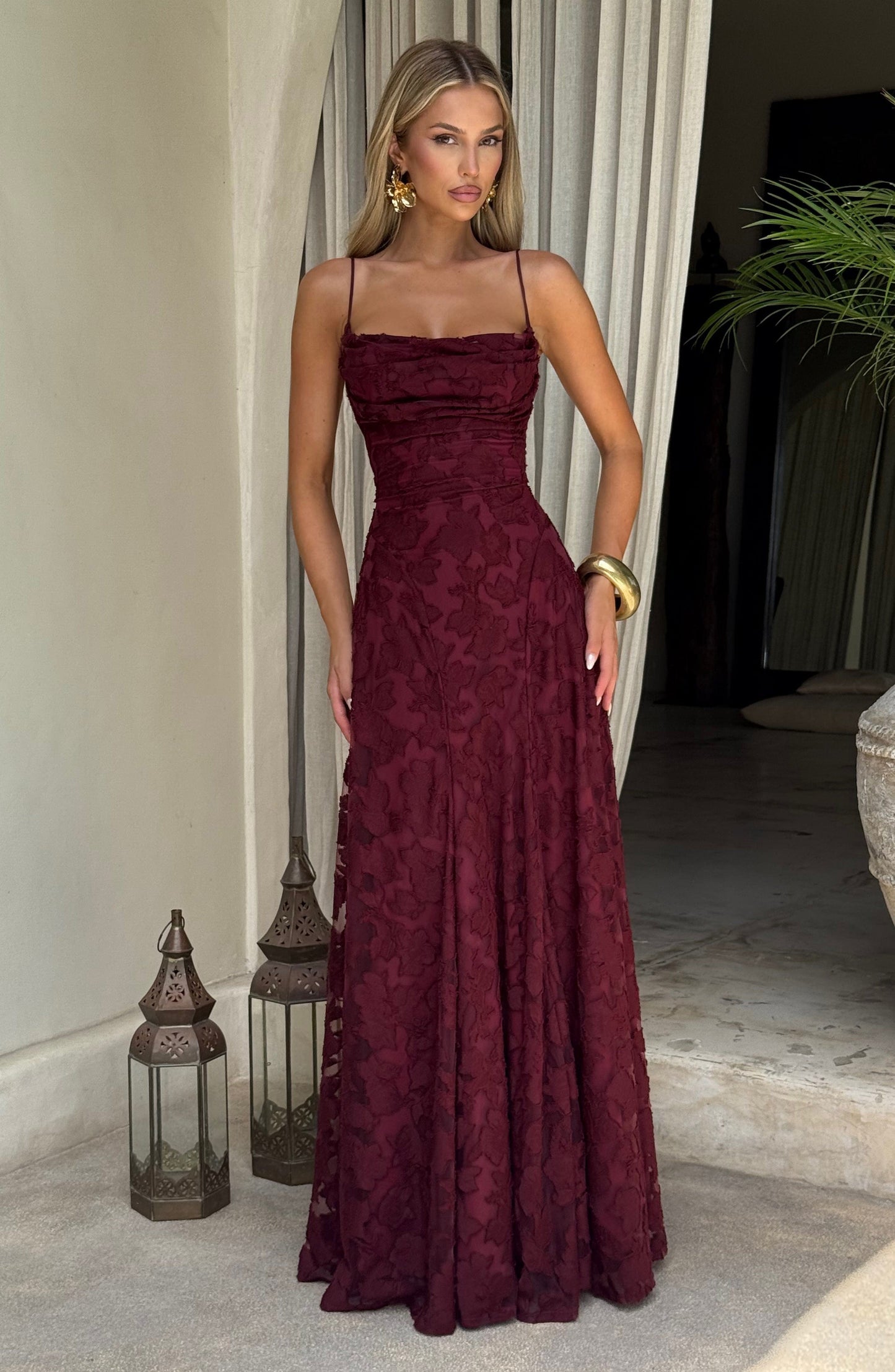Women's Maxi Dress Spaghetti Strap Cowl Neck | Floral Long Gown - Image 22