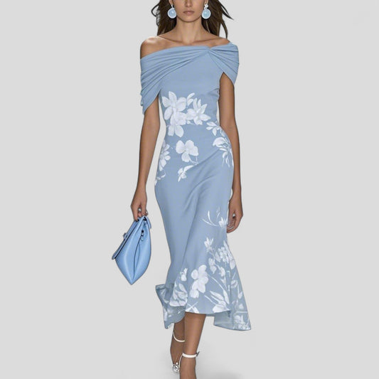 Women's Off-Shoulder Floral Midi Bodycon Dress