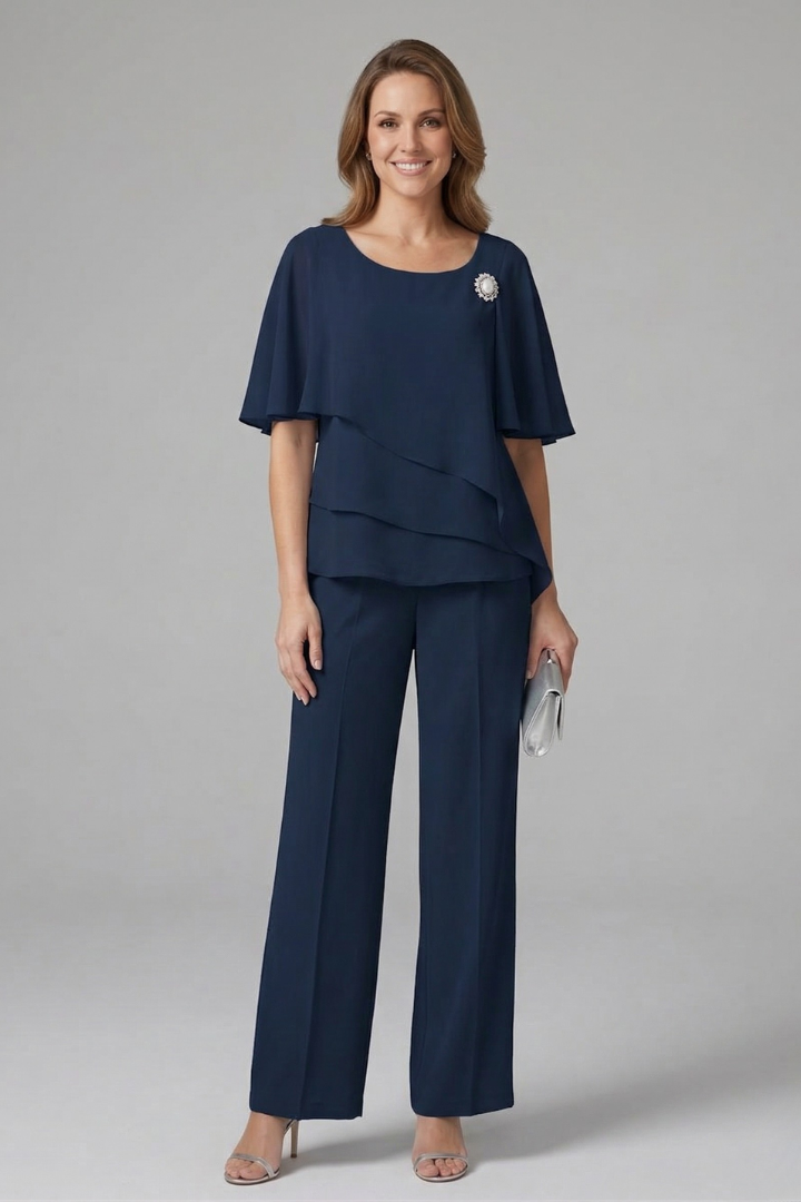 Women's Two-Piece Pants Set Layered Cape-Sleeve Top | Outfit - Image 6