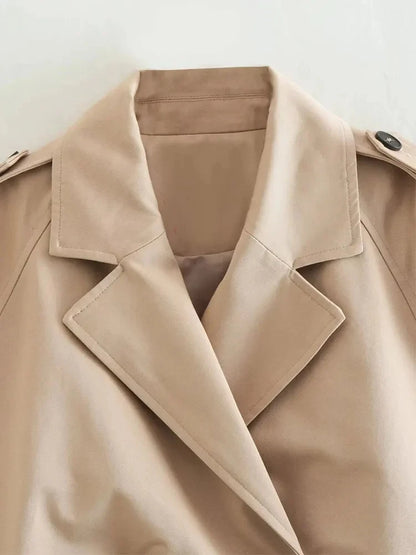 2024 Belt Cropped Trench Spring Jacket Women Vintage Streetwear Double Breasted Long Sleeve Top Female Coat Outfits 4