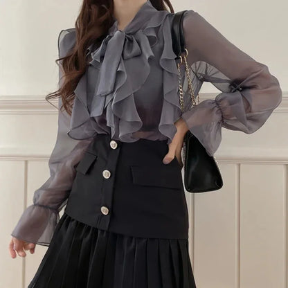 2024 Spring Chiffon Blouse Fashion Office Lady Tops Sweet Bow Shirt Women Casual Long Sleeve Female Clothing Blusas Mujer 13864 1