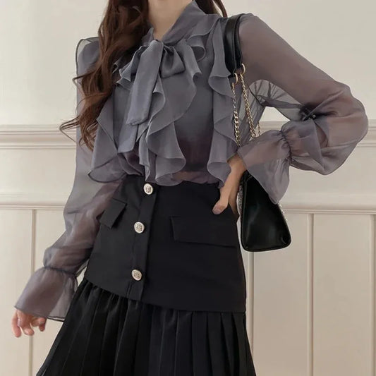2024 Spring Chiffon Blouse Fashion Office Lady Tops Sweet Bow Shirt Women Casual Long Sleeve Female Clothing Blusas Mujer 13864 1