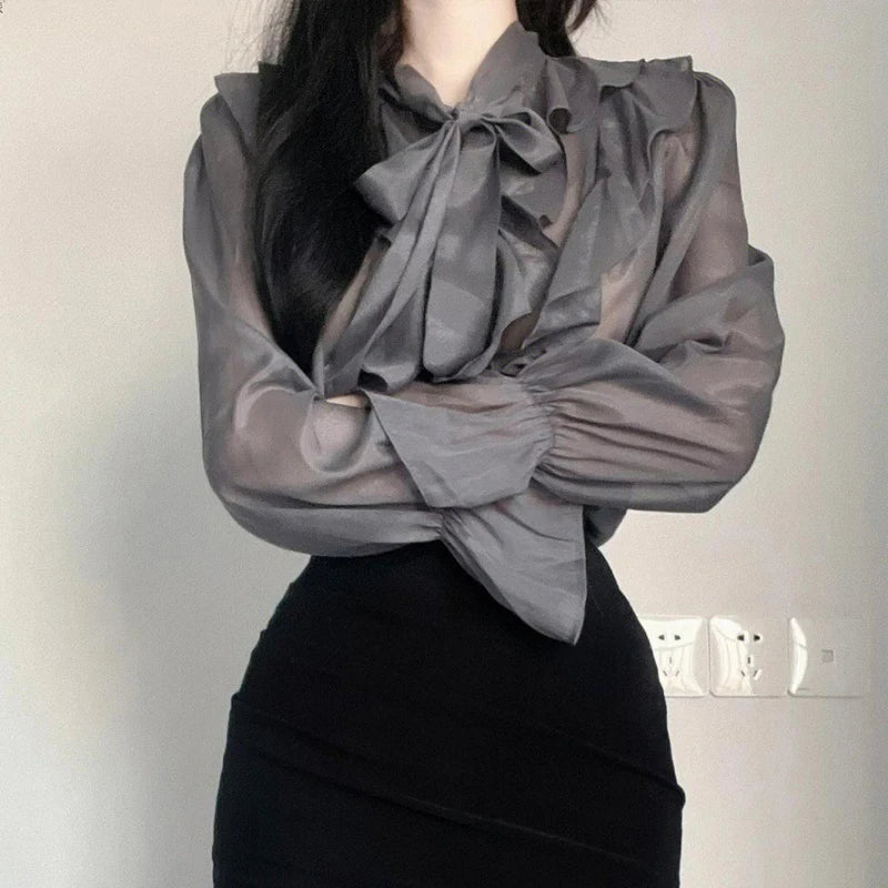 2024 Spring Chiffon Blouse Fashion Office Lady Tops Sweet Bow Shirt Women Casual Long Sleeve Female Clothing Blusas Mujer 13864 5