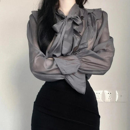 2024 Spring Chiffon Blouse Fashion Office Lady Tops Sweet Bow Shirt Women Casual Long Sleeve Female Clothing Blusas Mujer 13864 5