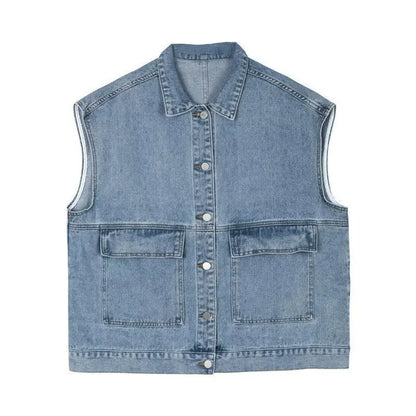 2024 Spring New Style Outer Weardenim Women's Loose-Fit Korean Version Student Workwear Sleeveless Casual Shoulder Vest Trendy 4