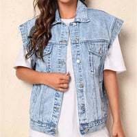 2025 New Casual Fashionable Denim Vest Jacket Simple Style Women's Outerwear Cotton Solid Color No Decoration Origin China 5