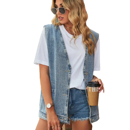 2025 Newest Fashion Denim Vest For Women Sleeveless Casual Loose Long Jeans Jacket Coat Street Hipster Female Clothing S-XXL 3