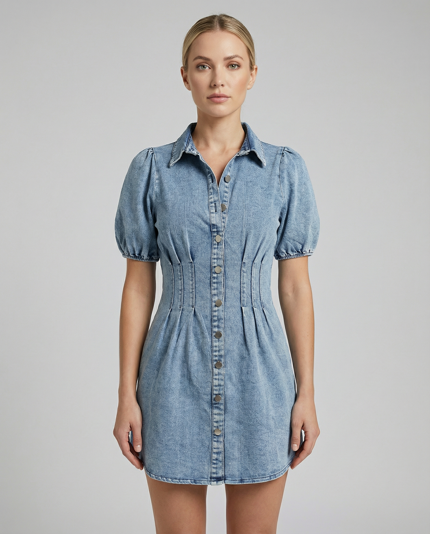 Amalfi Denim Dress – Puff Sleeve A-Line Summer Style 3