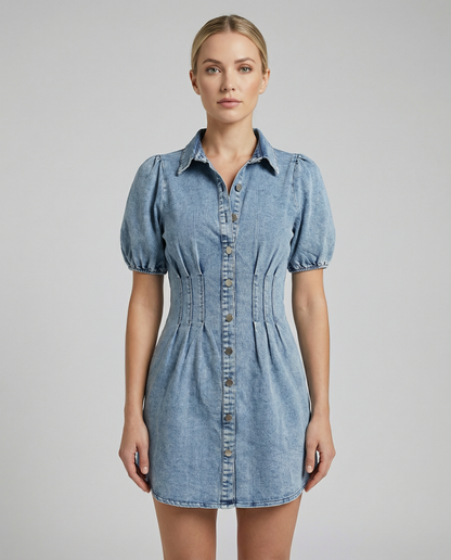 Amalfi Denim Dress – Puff Sleeve A-Line Summer Style 3