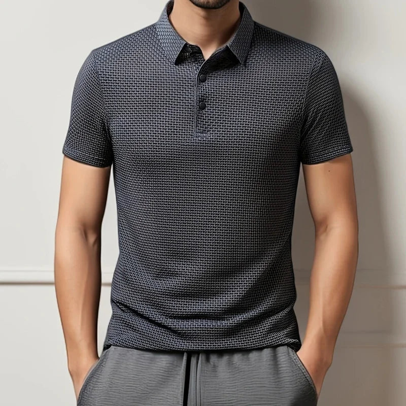 Amalfi Men's Polo Shirt – Breathable Solid Color with Unique Bone Flower Pattern 3