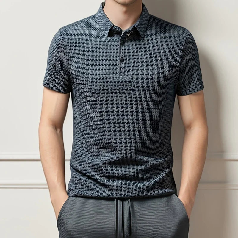 Amalfi Men's Polo Shirt – Breathable Solid Color with Unique Bone Flower Pattern 4
