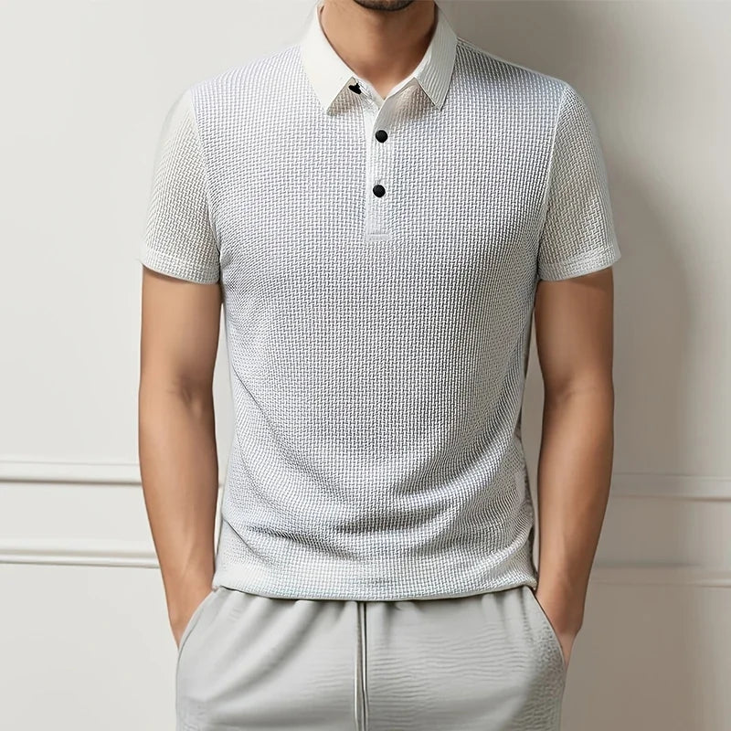 Amalfi Men's Polo Shirt – Breathable Solid Color with Unique Bone Flower Pattern 5