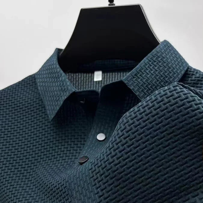 Amalfi Men's Polo Shirt – Breathable Solid Color with Unique Bone Flower Pattern 6