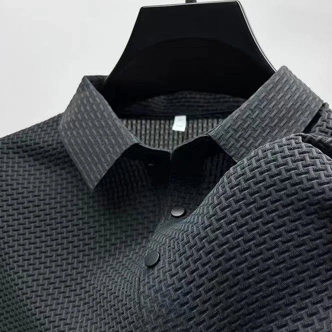 Amalfi Men's Polo Shirt – Breathable Solid Color with Unique Bone Flower Pattern 7