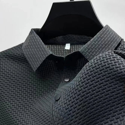 Amalfi Men's Polo Shirt – Breathable Solid Color with Unique Bone Flower Pattern 7