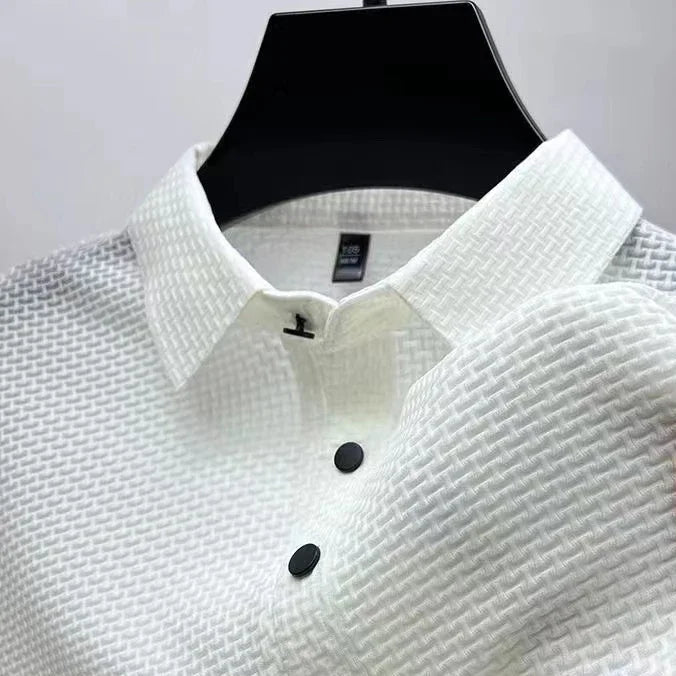 Amalfi Men's Polo Shirt – Breathable Solid Color with Unique Bone Flower Pattern 8