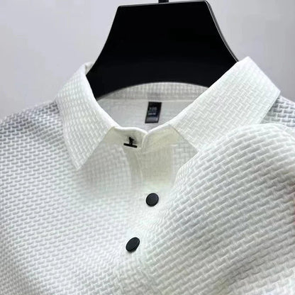 Amalfi Men's Polo Shirt – Breathable Solid Color with Unique Bone Flower Pattern 8