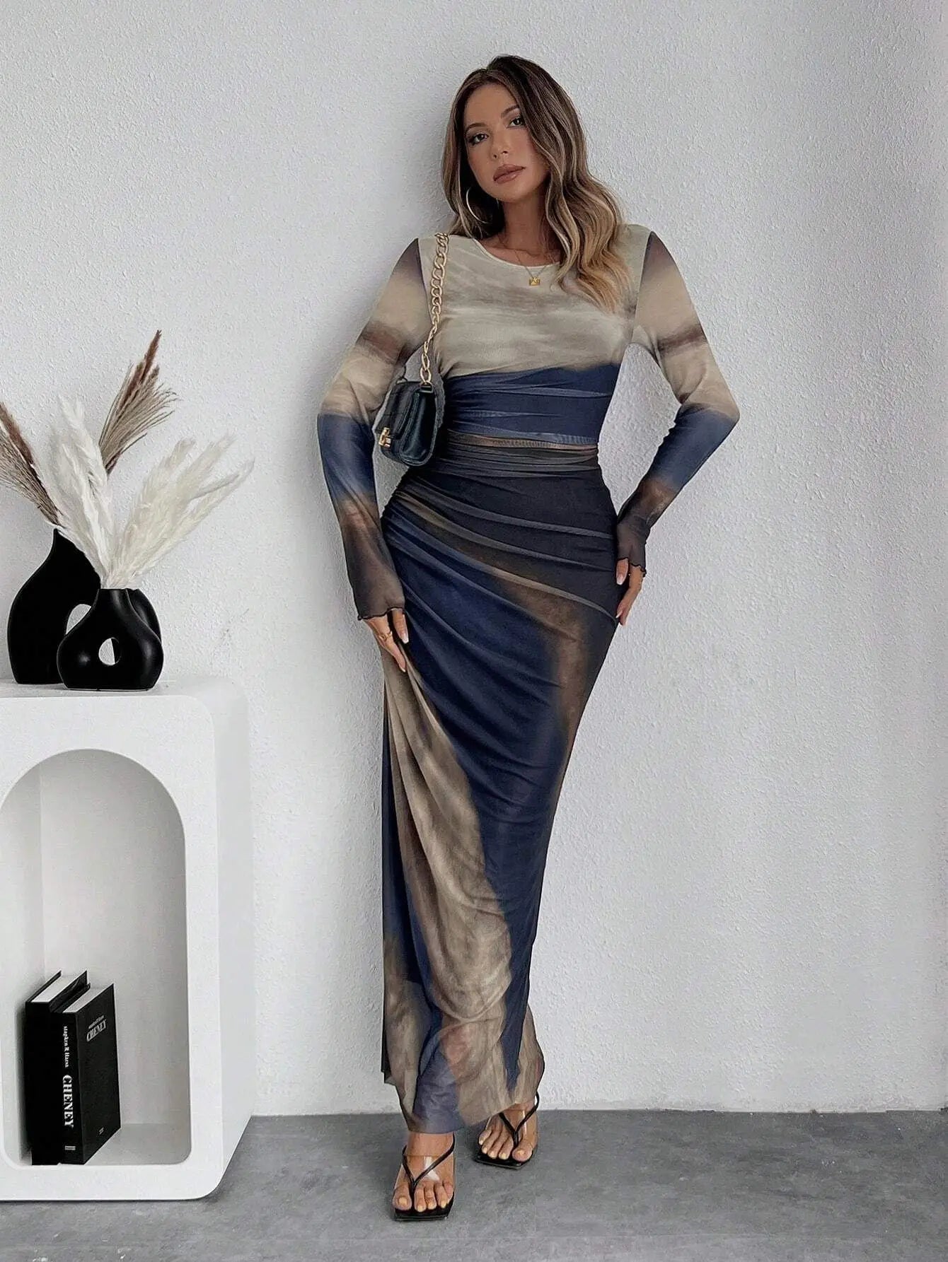 Amalfi Pleated Maxi Dress – Elegant Mesh Design for Special Evening Events 0