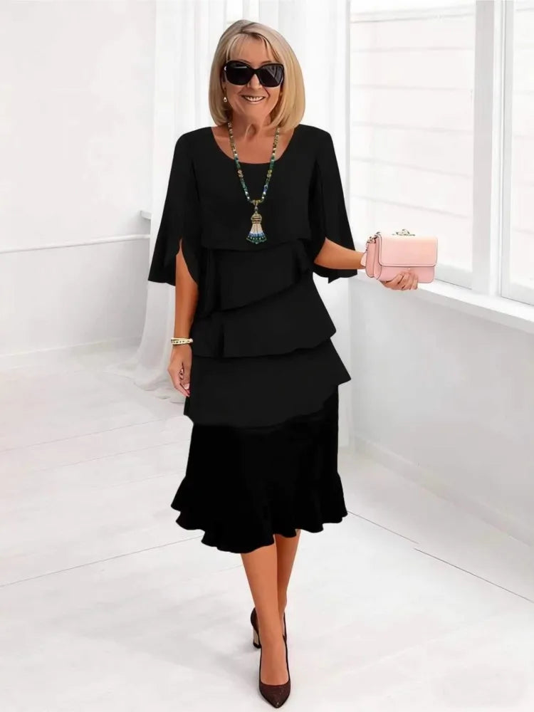 Amalfi Summer Ruffle Dress – Stylish O-Neck Design for Versatile Occasions 0