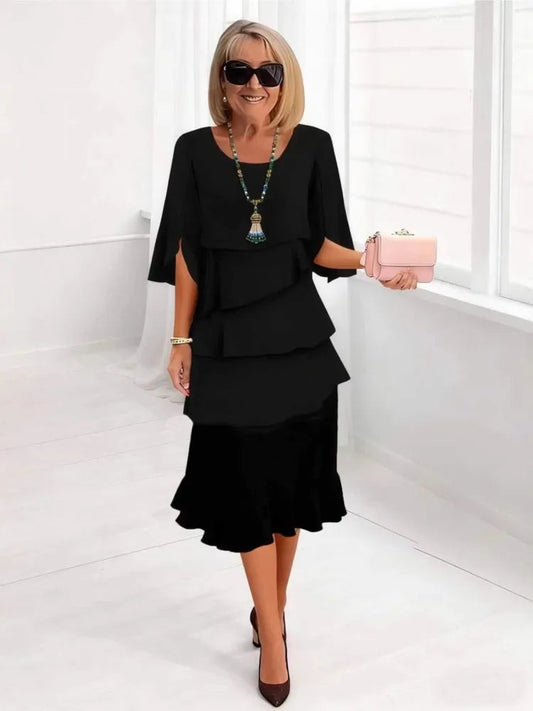 Amalfi Summer Ruffle Dress – Stylish O-Neck Design for Versatile Occasions 0